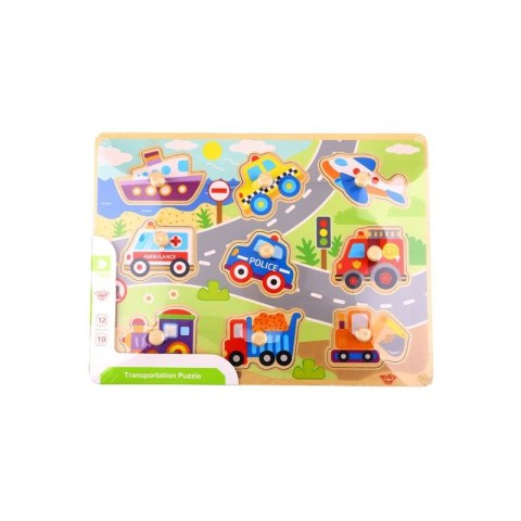 TOOKY TOY Drewniane Puzzle Montessori Transport Pojazdy z Pinezkami Do Dopasowania TOOKY TOY Drewniane Puzzle Montessori Transport Pojazdy z Pinezkami Do Dopasowania