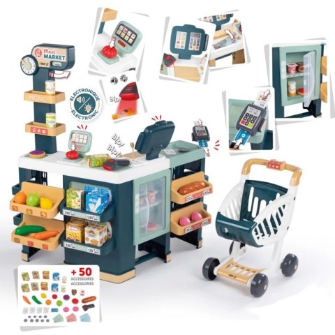 SMOBY Maximarket Wózek Elektroniczną Kasą ze Skanerem Waga i Lodówka SMOBY Maximarket Wózek Elektroniczną Kasą ze Skanerem Waga i Lodówka