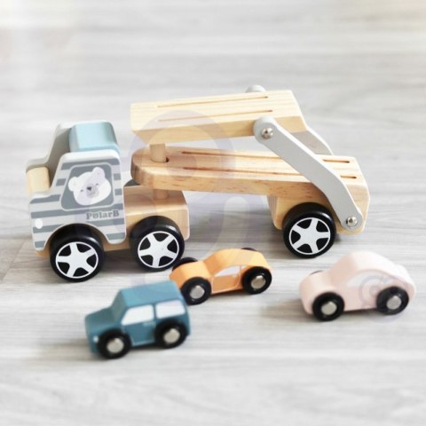 VIGA PolarB Drewniana laweta z samochodzikami Montessori VIGA PolarB Drewniana laweta z samochodzikami Montessori